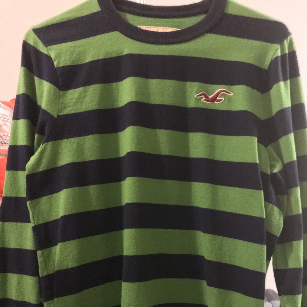 Hollister men long sleeve green/navy striped top M